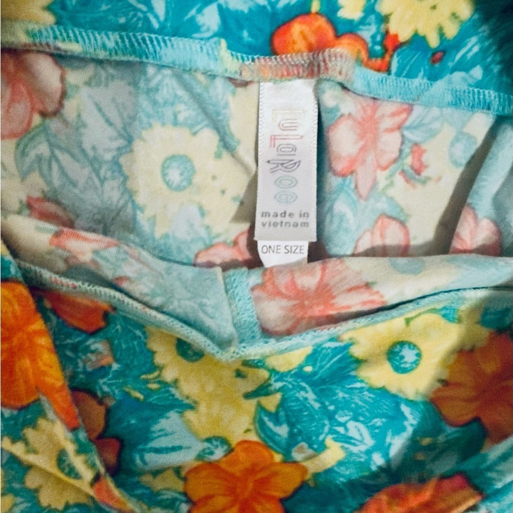 LuLaRoe Leggings with Orange and Blue Floral Pattern One Size EUC - Picture 2 of 3